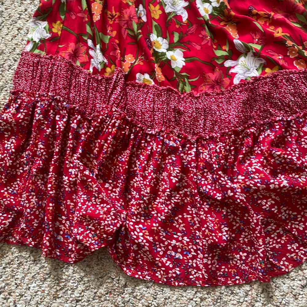 Easel Floral Red Maxi Dress BOHO FLOWY COMFY - Picture 3 of 8